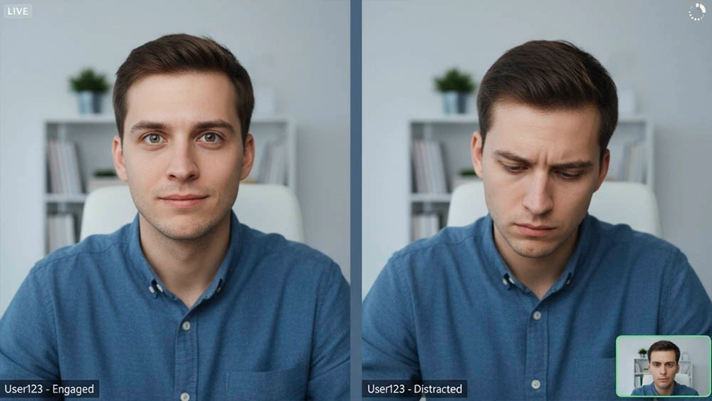 eye contact video chats — correct vs wrong gaze direction on a video call