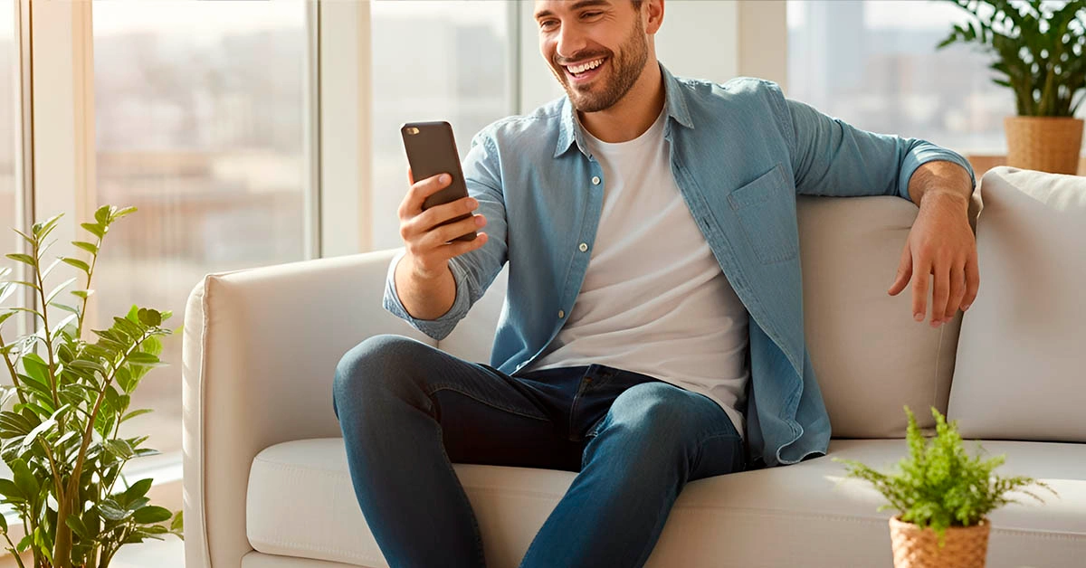 mindset shifts confidence chats — confident man smiling at his phone