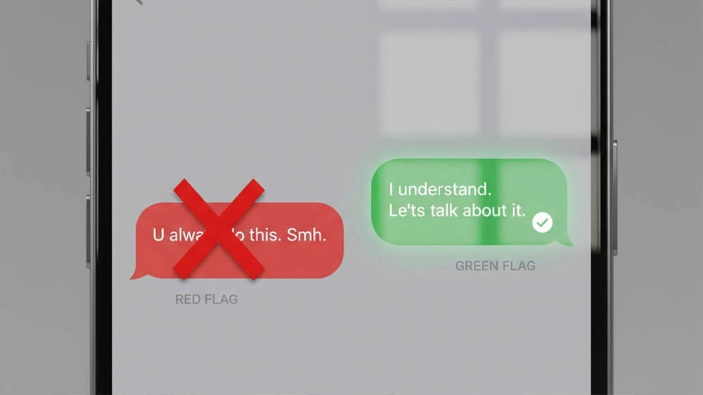 Smartphone screen with examples of green texting habits in 2025