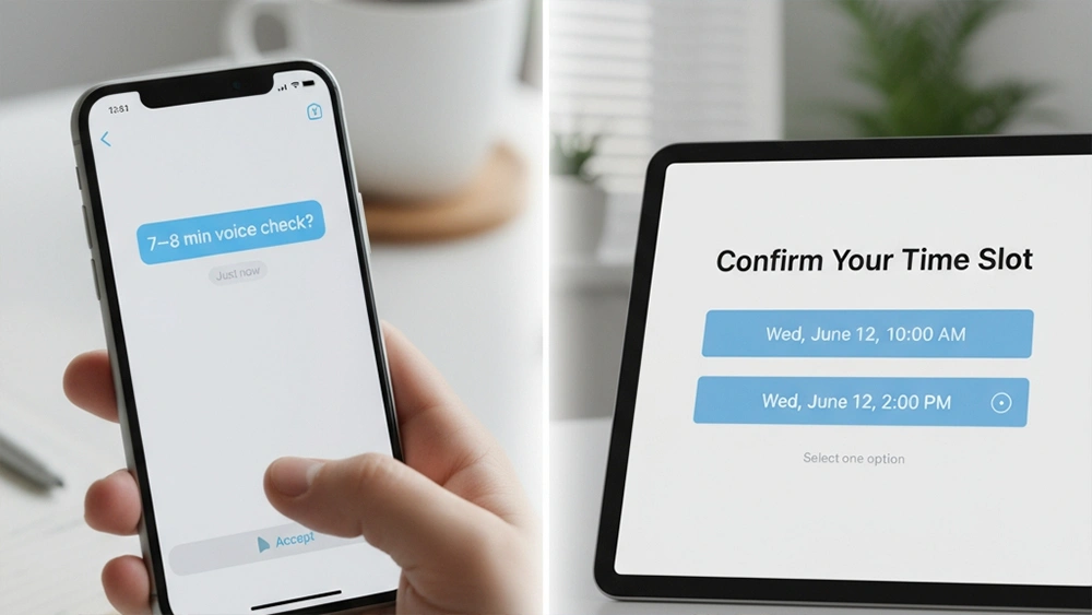 Pivot to call with calendar screen confirming time and day on smartphone