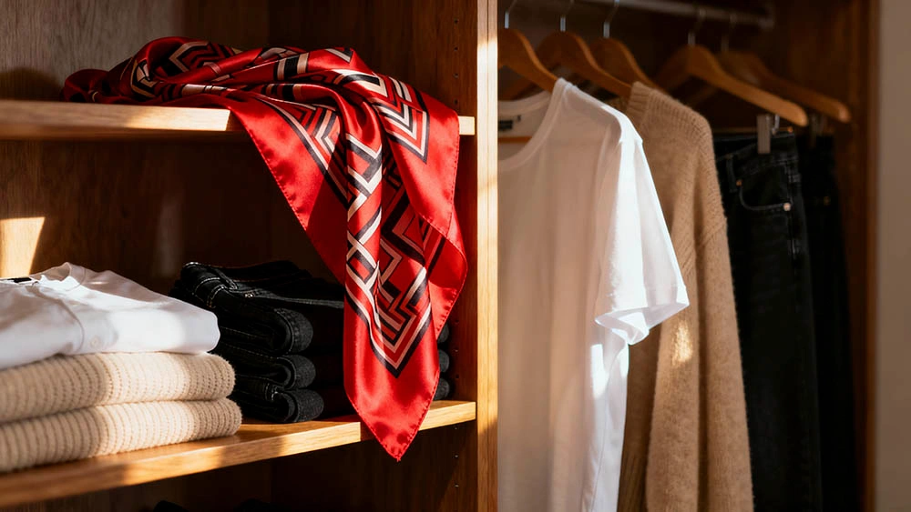 Wardrobe with bright pieces showing transparent style choice