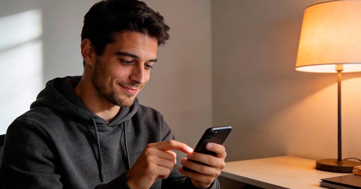 ask for a video call text drafted on a phone by a confident man