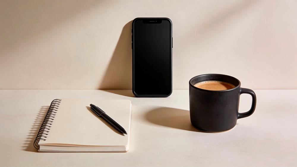 Late Reply Texting Calm how to respond to a late reply minimalist phone on a desk with a notebook and coffee soft shadows