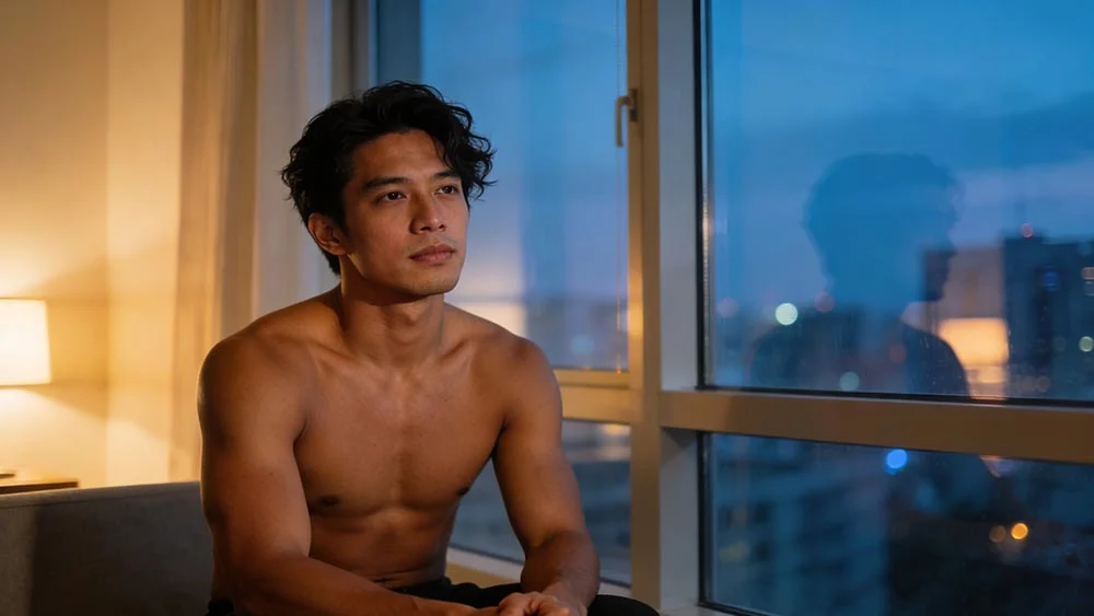 pre call confidence ritual for men man joining a video call with calm posture and a relaxed focused expression